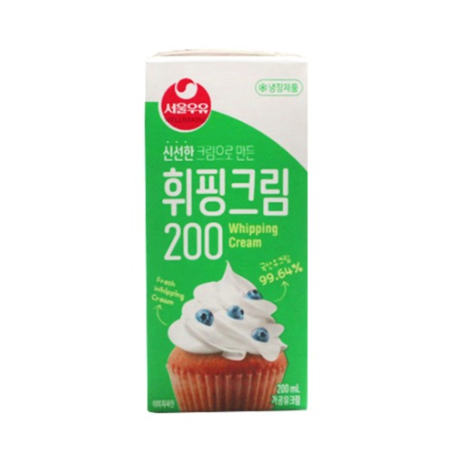 [소용량] 서울우유휘핑크림200ml(동물성,무가당)